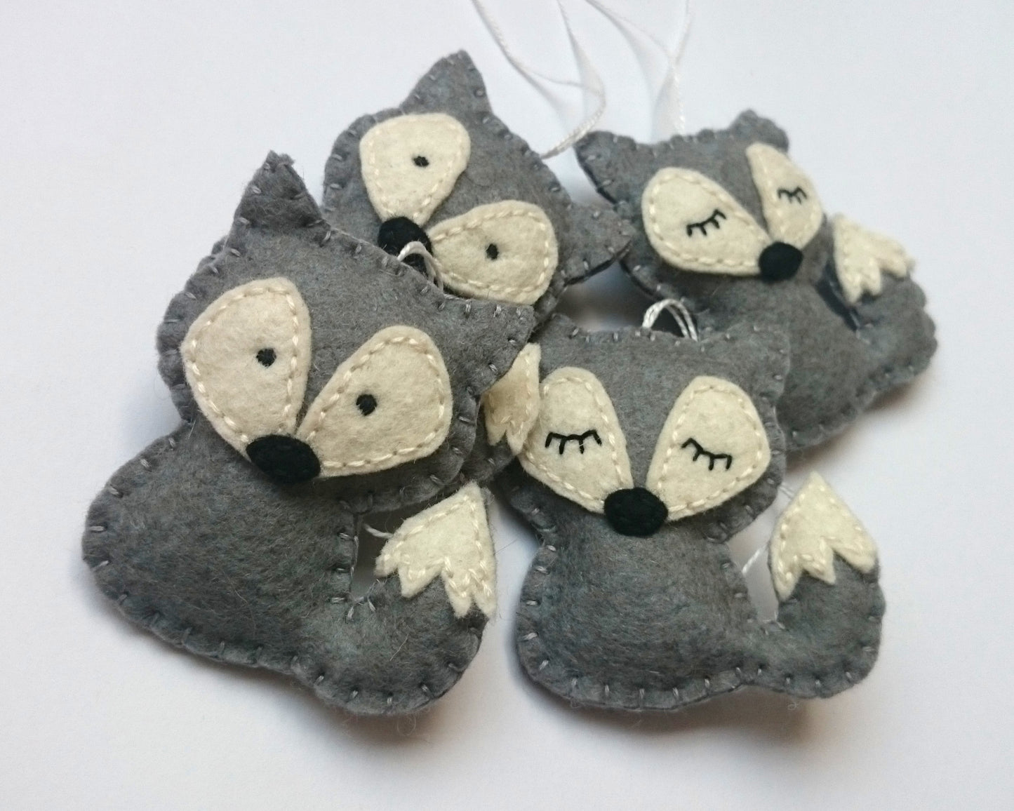 Felt wolf ornament - wildlife hanging decoration