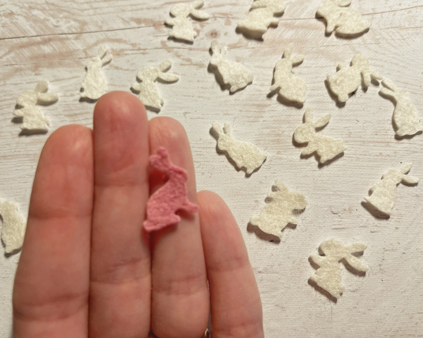 Mini Felt rabbit Packs, Tiny bunnies SET OF 25, Die Cut Craft Embellishments