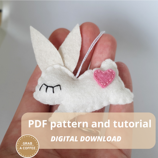 DIY Felt Bunny Ornament Pattern PDF – Rabbit Sewing Template with Heart – Handmade Easter & Nursery Decoration