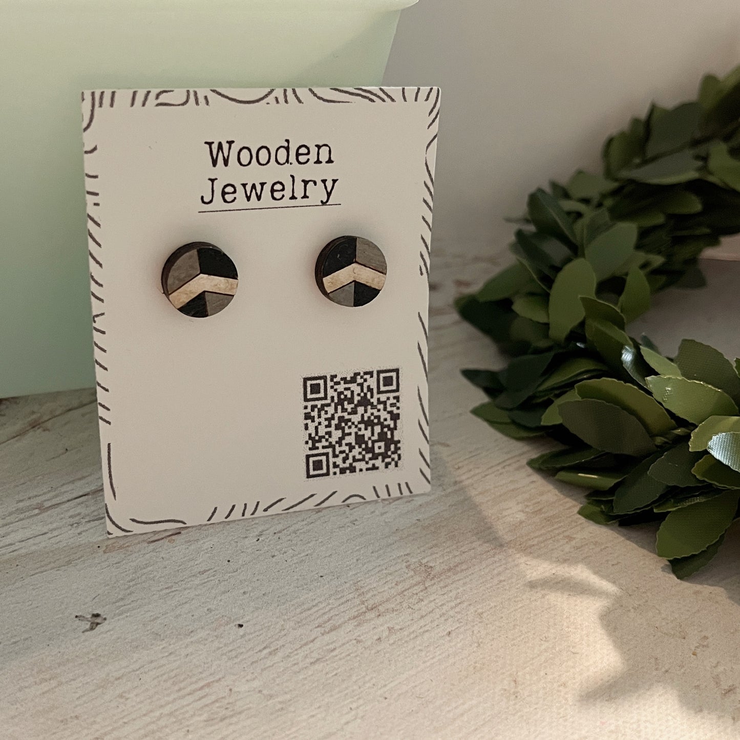 Black White Gray Geometric Stud Earrings – Small Modern Earrings Set – Laser Cut Birch Wood Jewelry – Minimalist Handmade Earrings