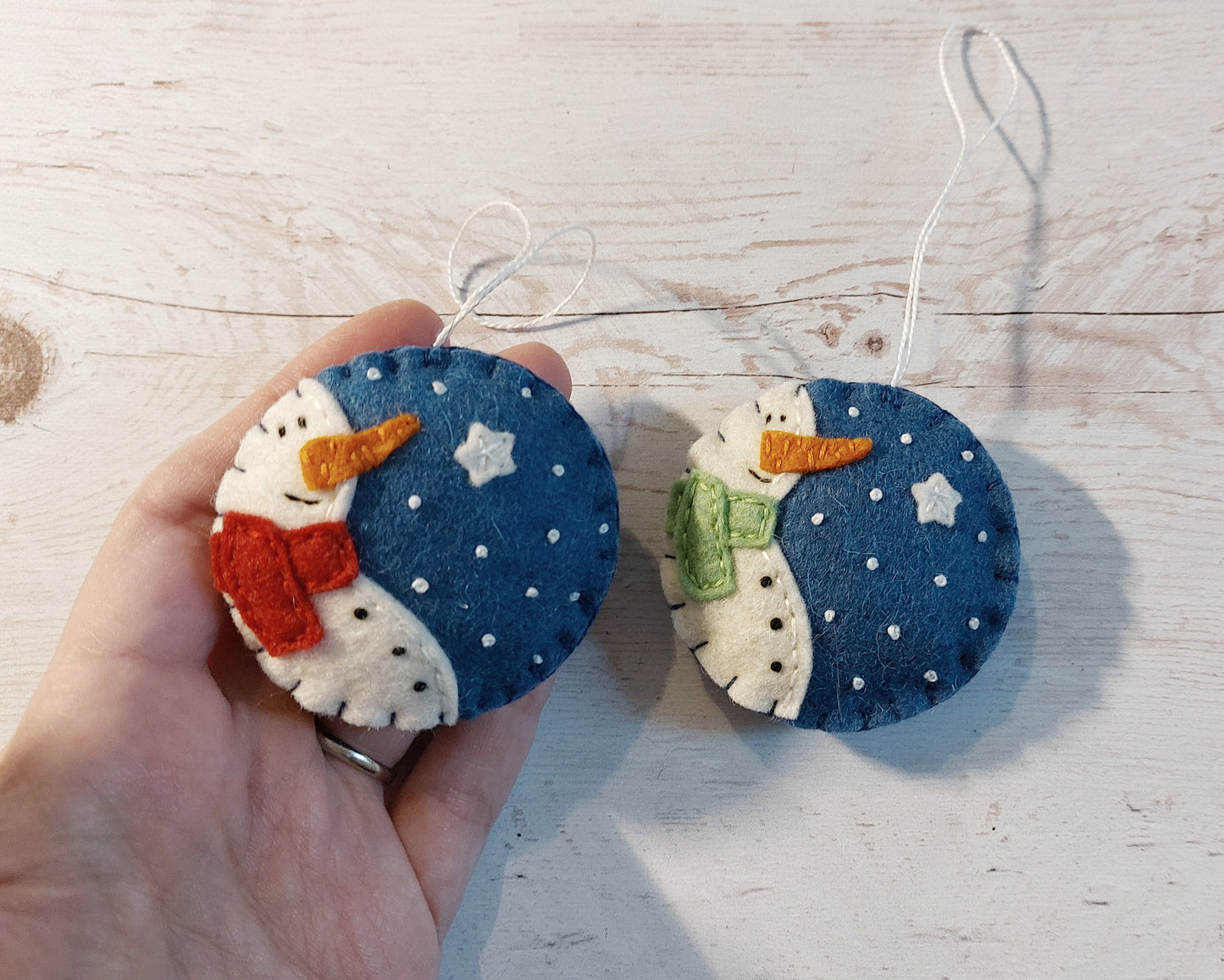 Snowmen felt ornament SET OF 6, blue and white home decoration with free shipping