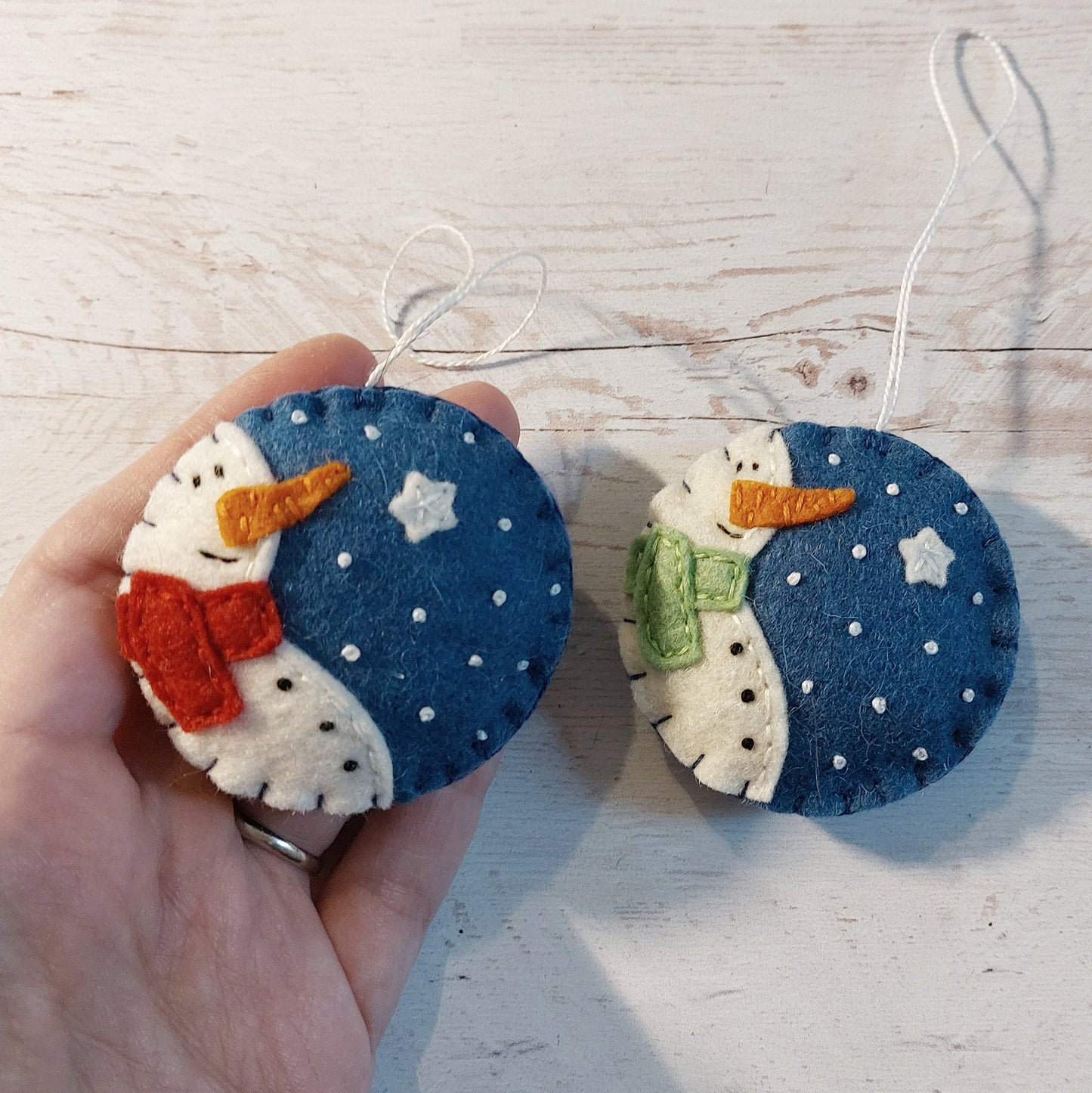 Snowmen felt ornament SET OF 6, blue and white home decoration with free shipping