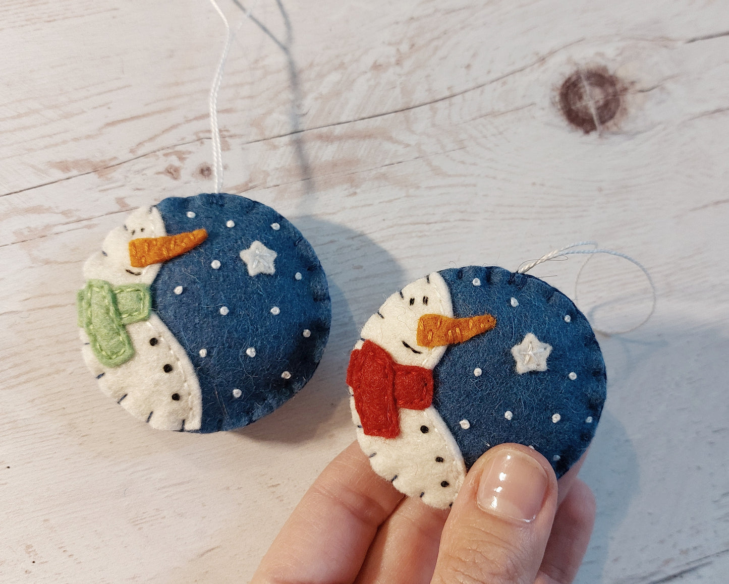 Snowmen felt ornament SET OF 6, blue and white home decoration with free shipping