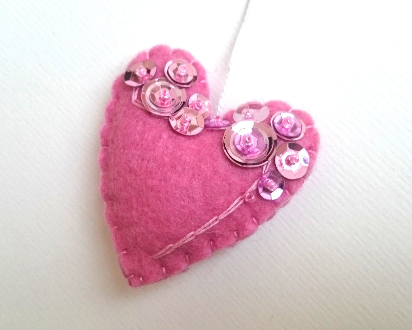 Heart ornament - felt ornaments with sequins - Valentine's day decoration