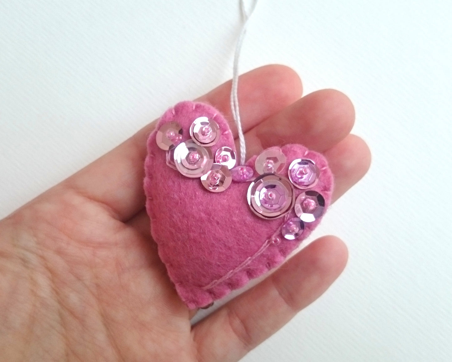 Heart ornament - felt ornaments with sequins - Valentine's day decoration