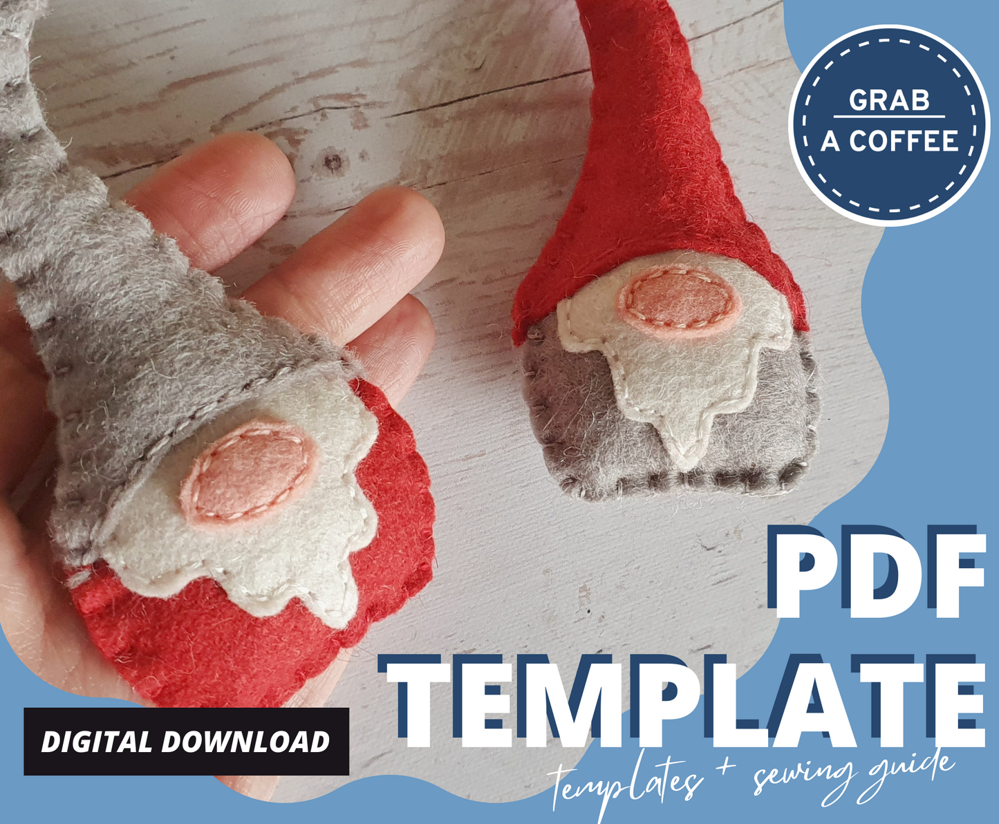 DIY Felt Gnome Ornament Pattern PDF – 6 Designs + Illustrated Tutorial & Basic Stitch Guide – Handmade Christmas Decoration Sewing Template