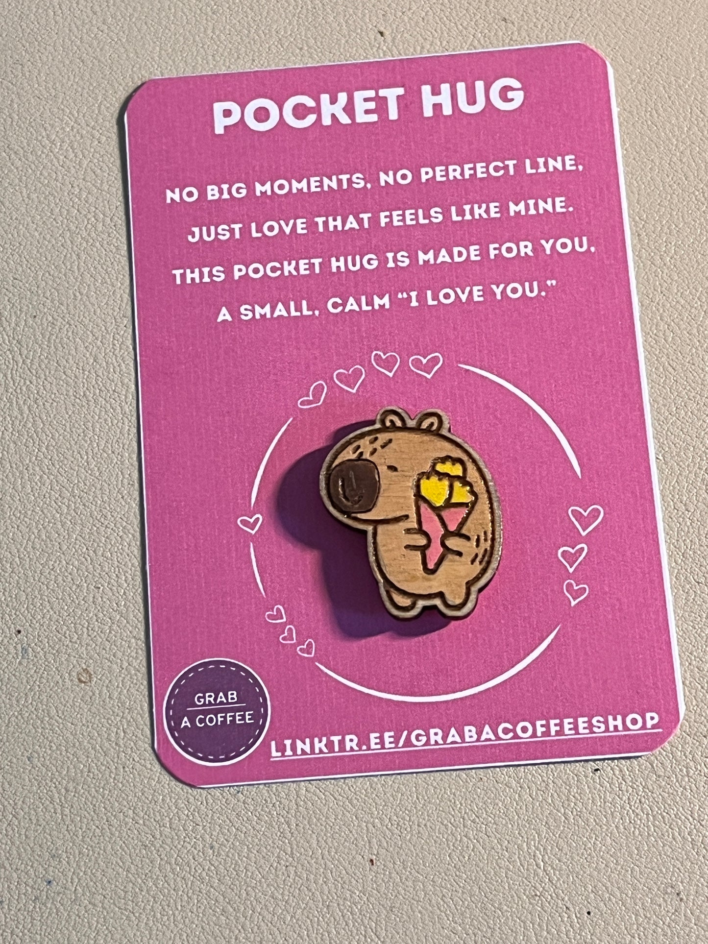 Wooden Capybara Pocket Hug Token – Hand‑Painted Mini Gift | 2 Styles + 2 Poem Cards