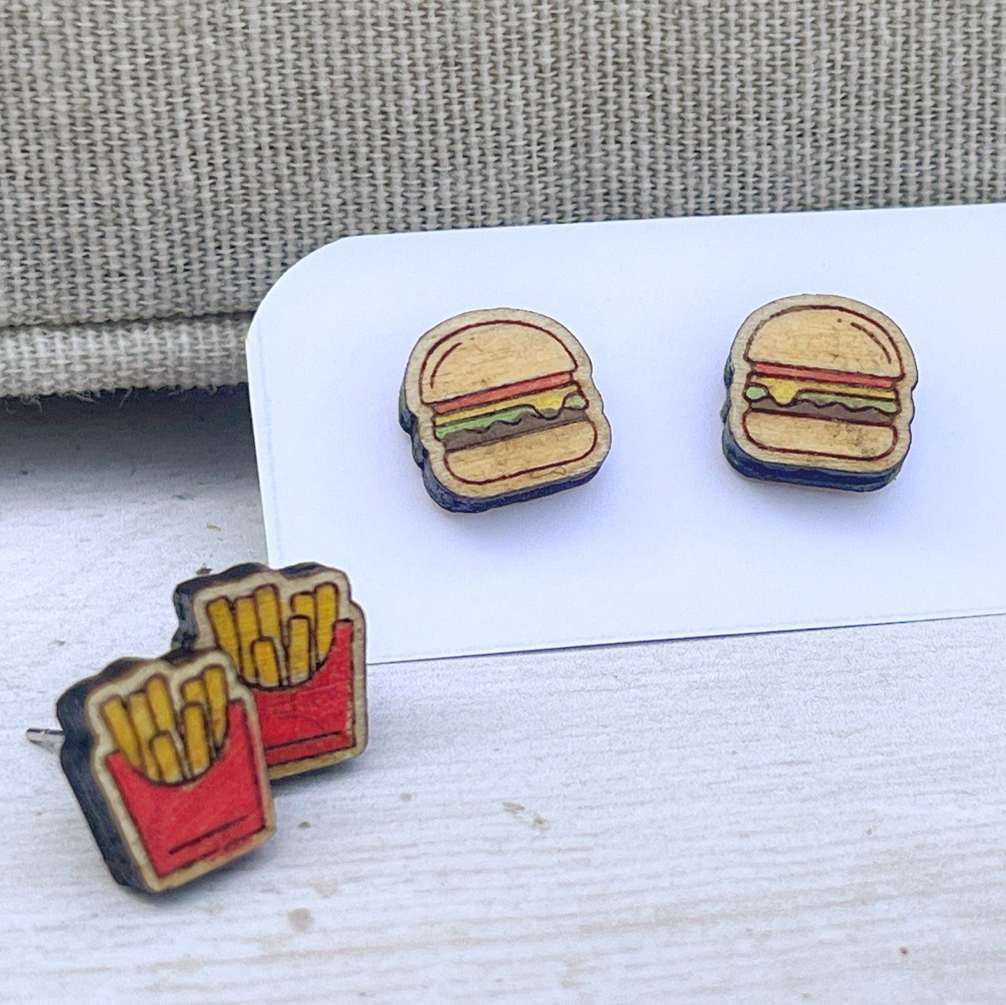 French Fries Studs — Hand-Painted Wooden Earrings