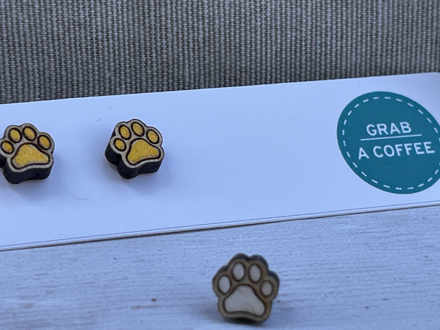Hand Painted Wooden Tiny Paw Print Stud Earrings — Animal Lover Jewellery — Handmade Pet Lover Gift