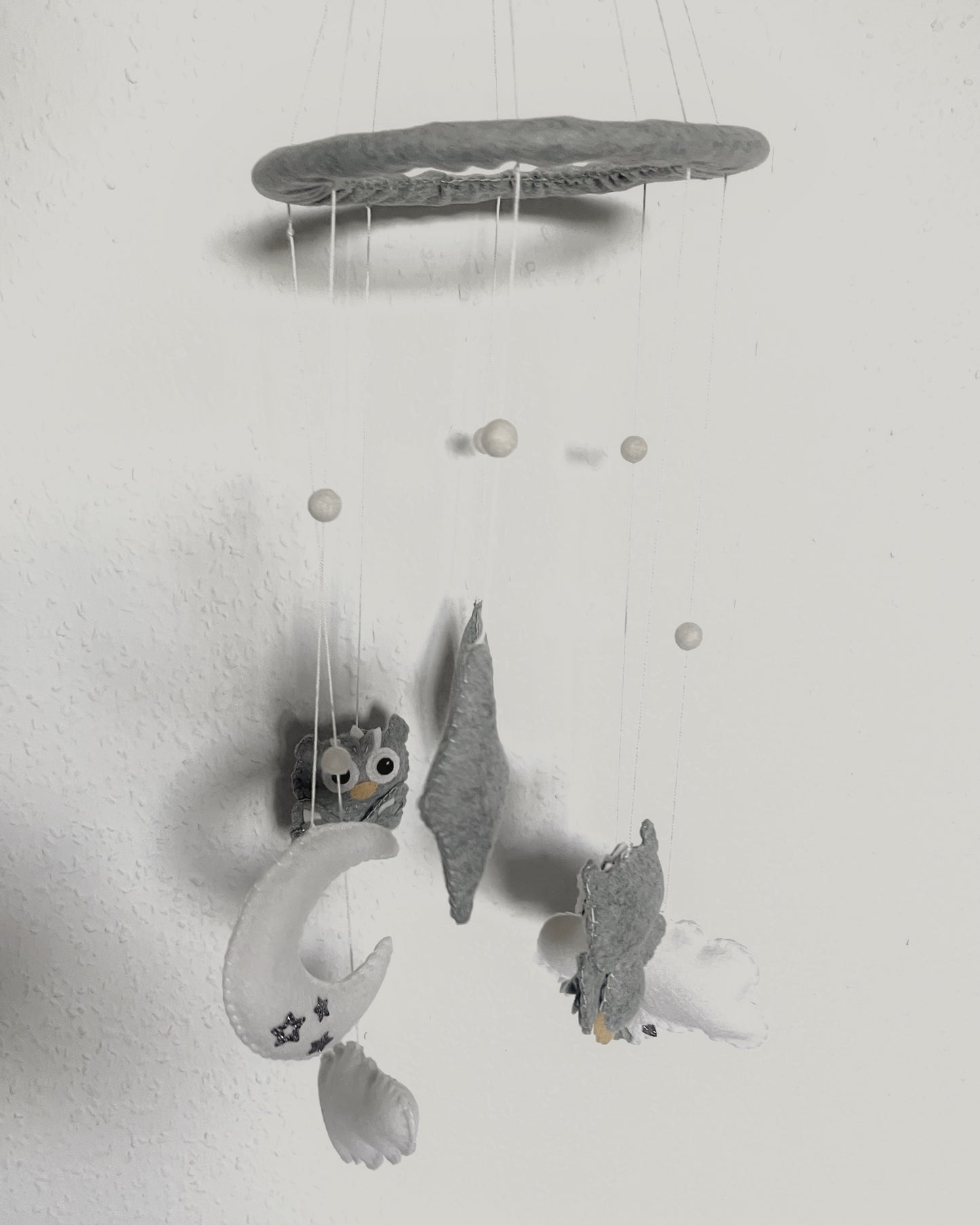 Handmade Felt Baby Mobile — Owl, Moon & Stars