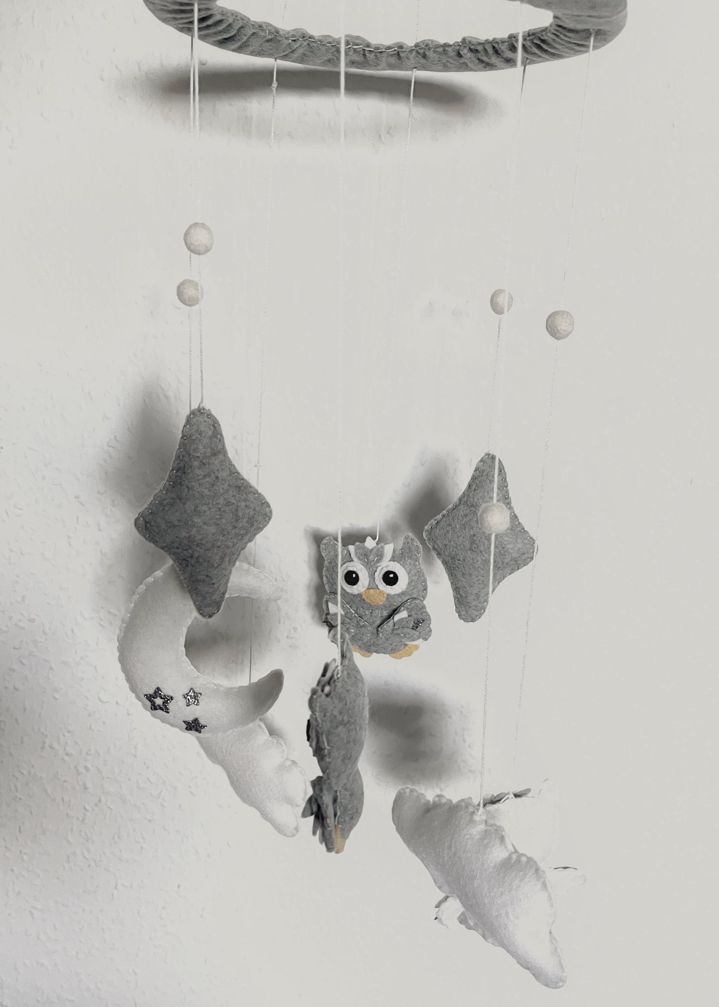 Handmade Felt Baby Mobile — Owl, Moon & Stars
