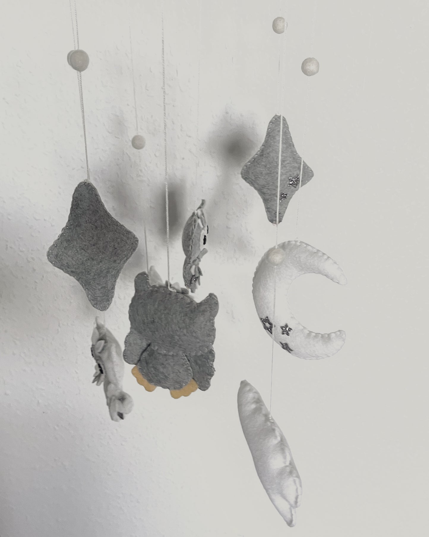Handmade Felt Baby Mobile — Owl, Moon & Stars
