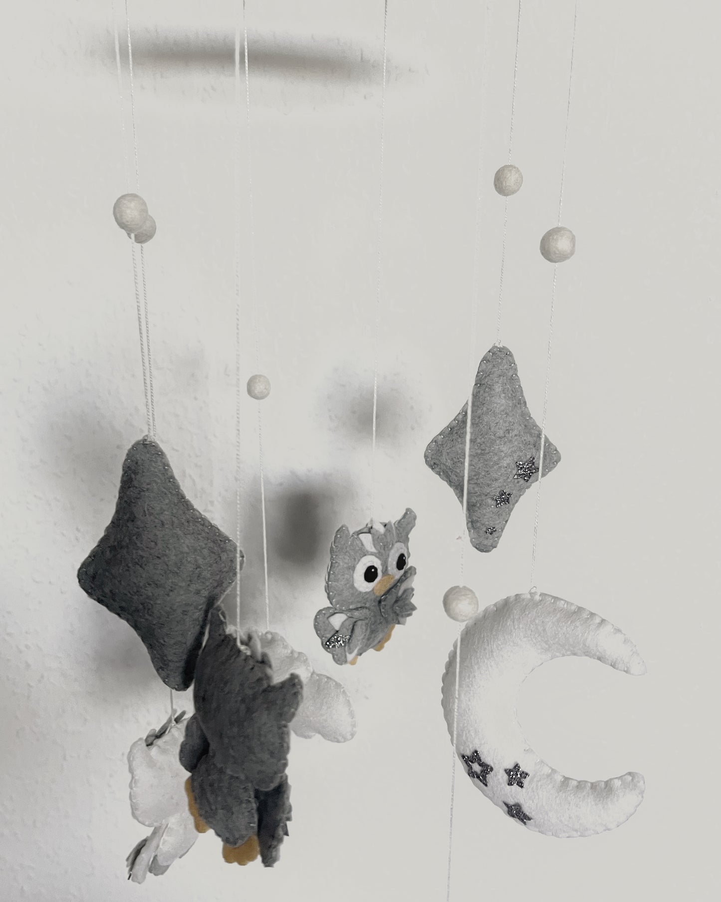 Handmade Felt Baby Mobile — Owl, Moon & Stars