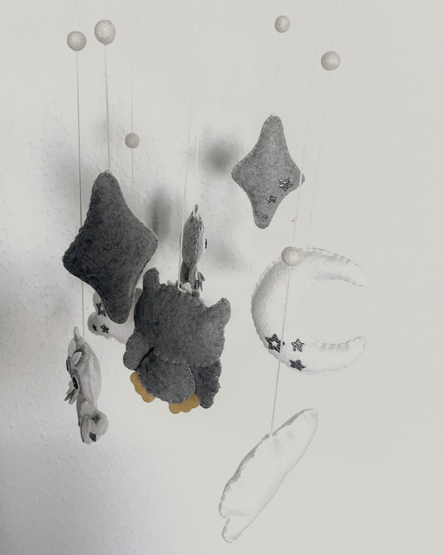 Handmade Felt Baby Mobile — Owl, Moon & Stars