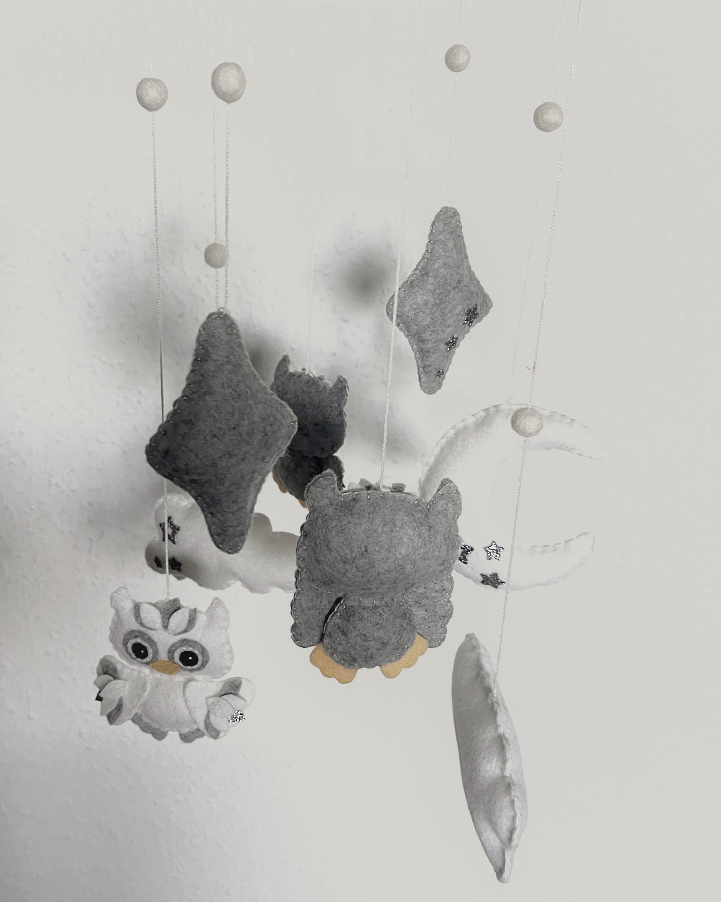 Handmade Felt Baby Mobile — Owl, Moon & Stars