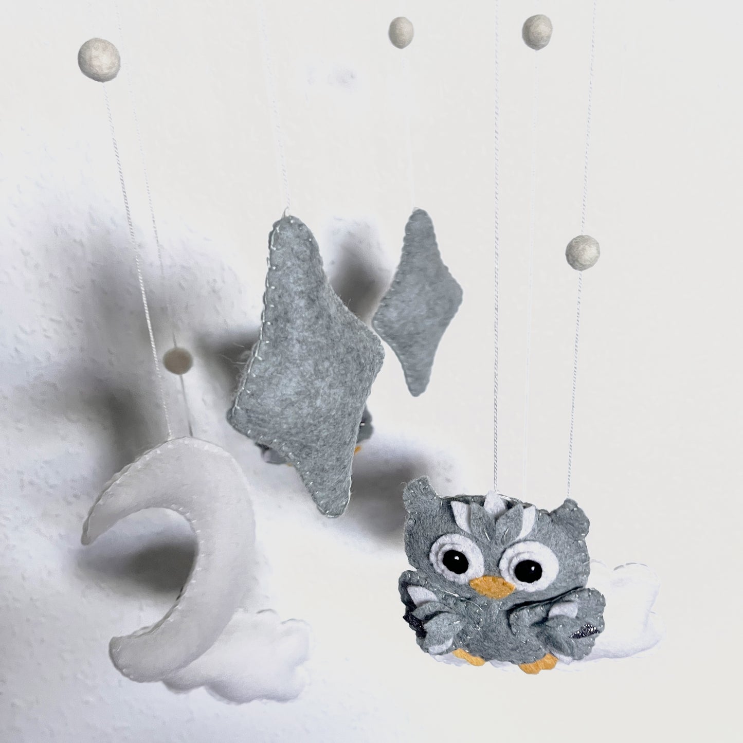 Handmade Felt Baby Mobile — Owl, Moon & Stars