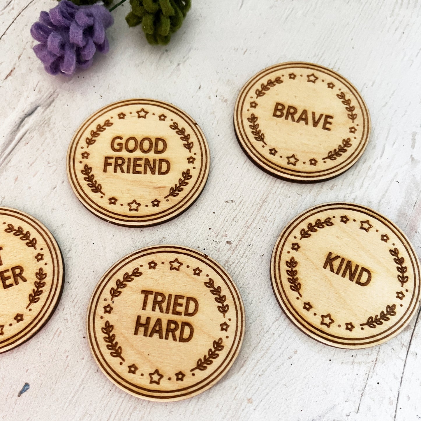 Kids Achievement Coin — Engraved Wooden Reward Token