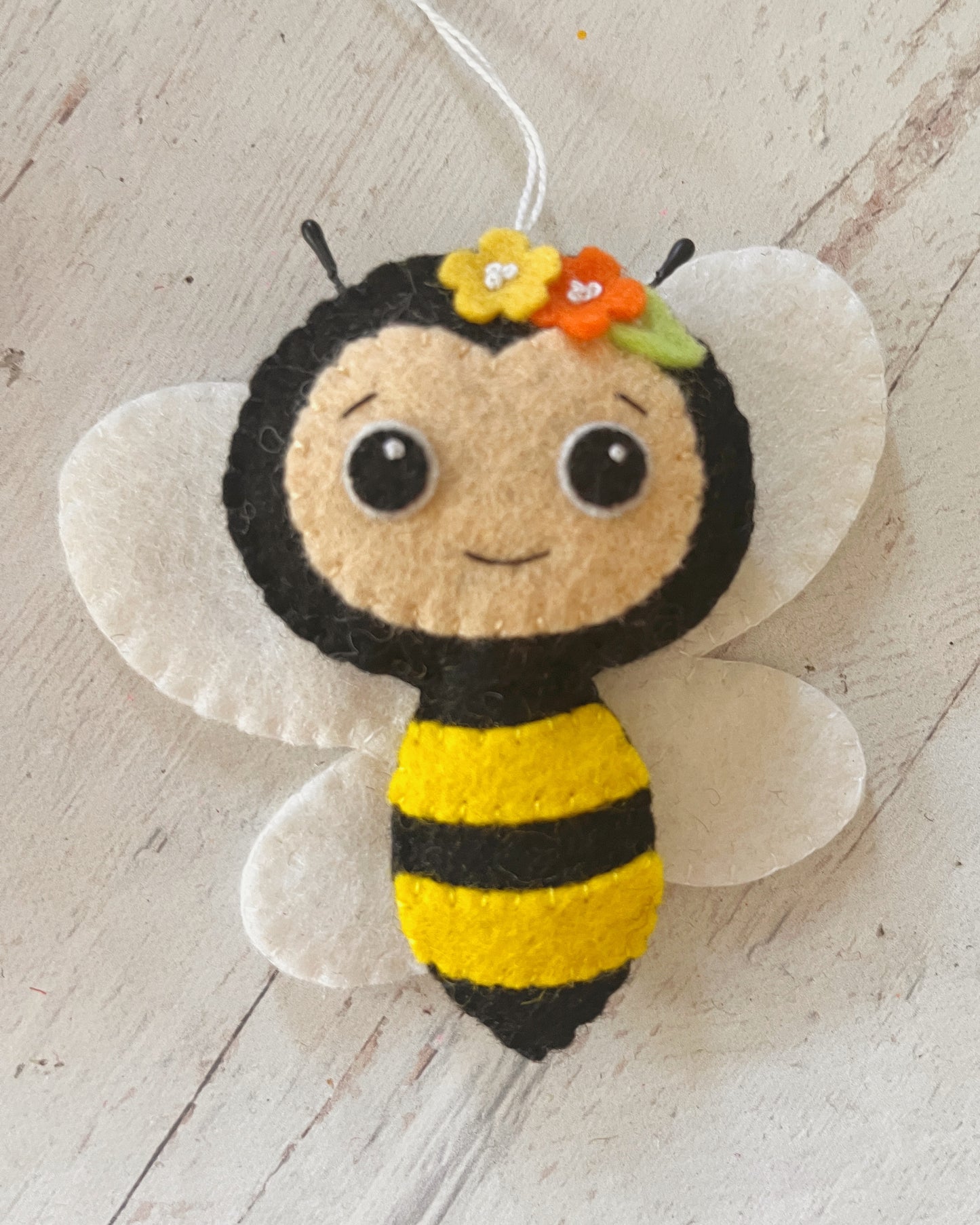 Handmade Felt Bee Ornament – 100% Wool Felt