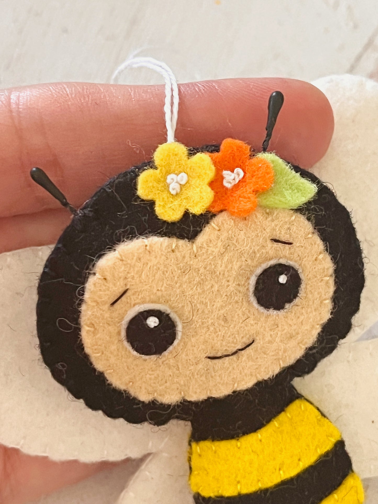 Handmade Felt Bee Ornament – 100% Wool Felt