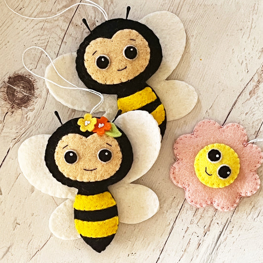 Handmade Felt Bee Ornament – 100% Wool Felt