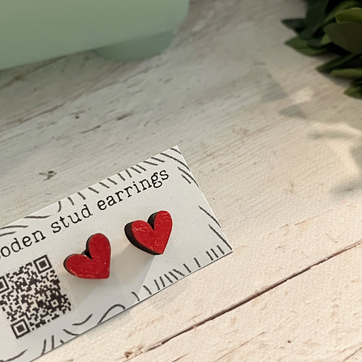 Hand Painted Wooden Mini Heart Stud Earrings — Red Heart Jewellery — Handmade Valentine's Gift