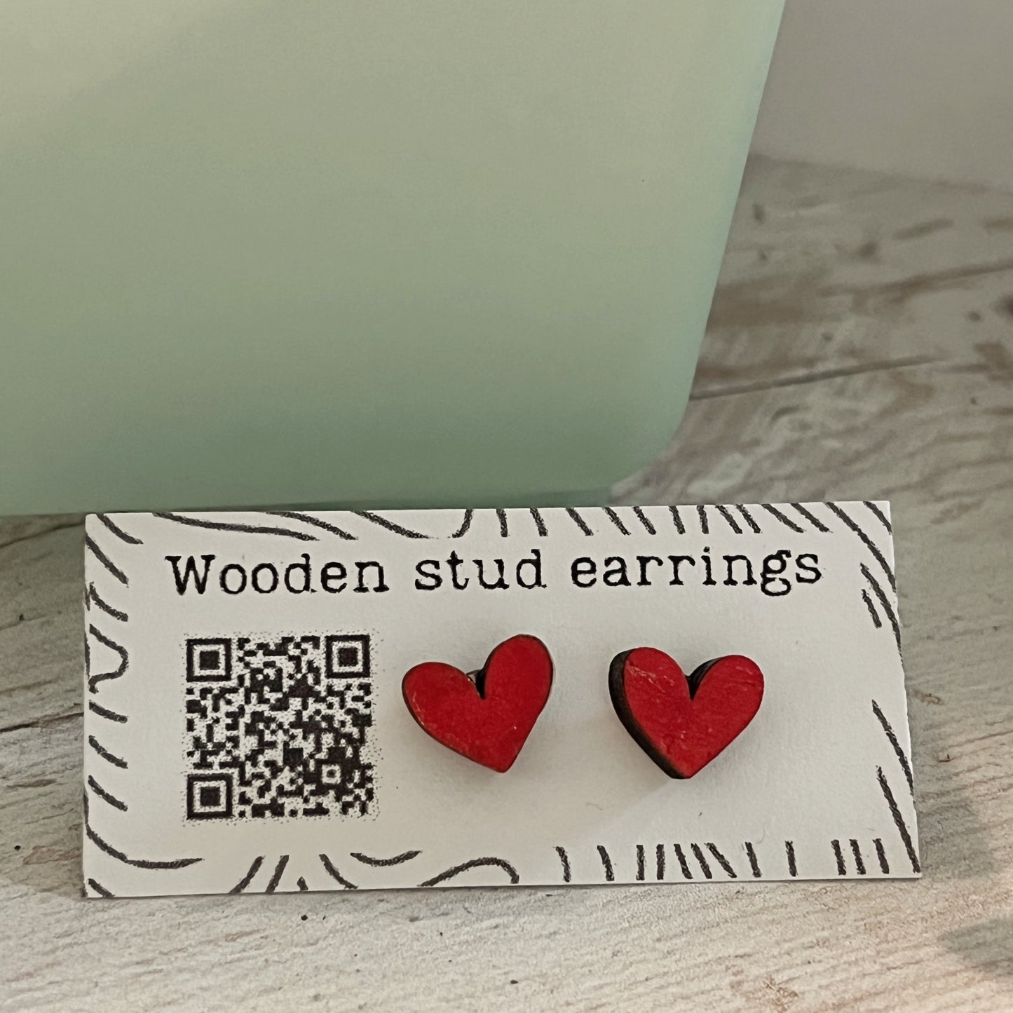 Hand Painted Wooden Mini Heart Stud Earrings — Red Heart Jewellery — Handmade Valentine's Gift