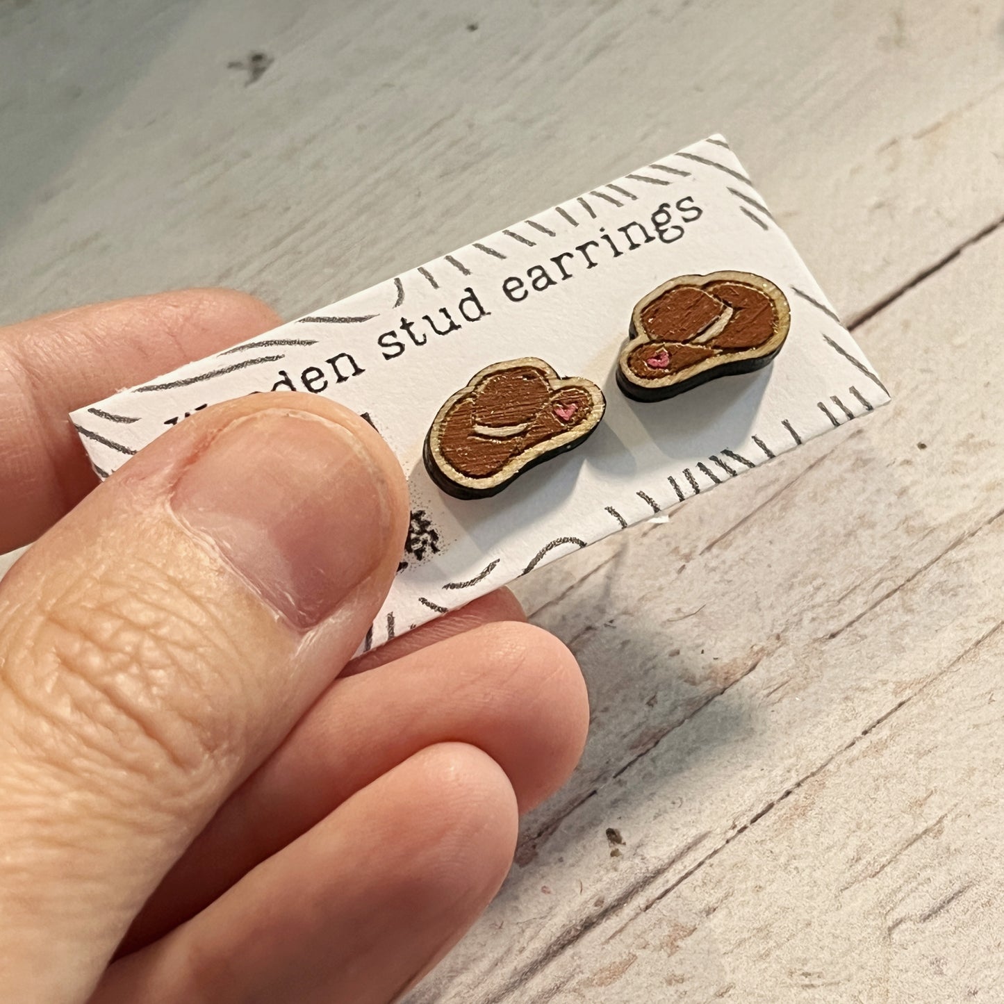 Hand Painted Wooden Mini Cowboy Hat Stud Earrings — Western Jewellery — Quirky Handmade Gift