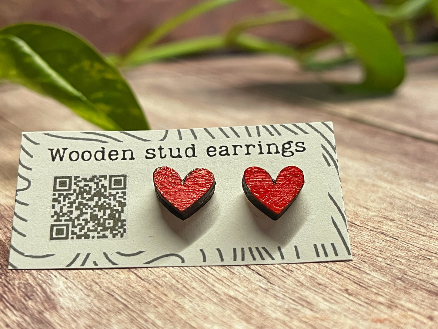 Hand Painted Wooden Mini Heart Stud Earrings — Red Heart Jewellery — Handmade Valentine's Gift