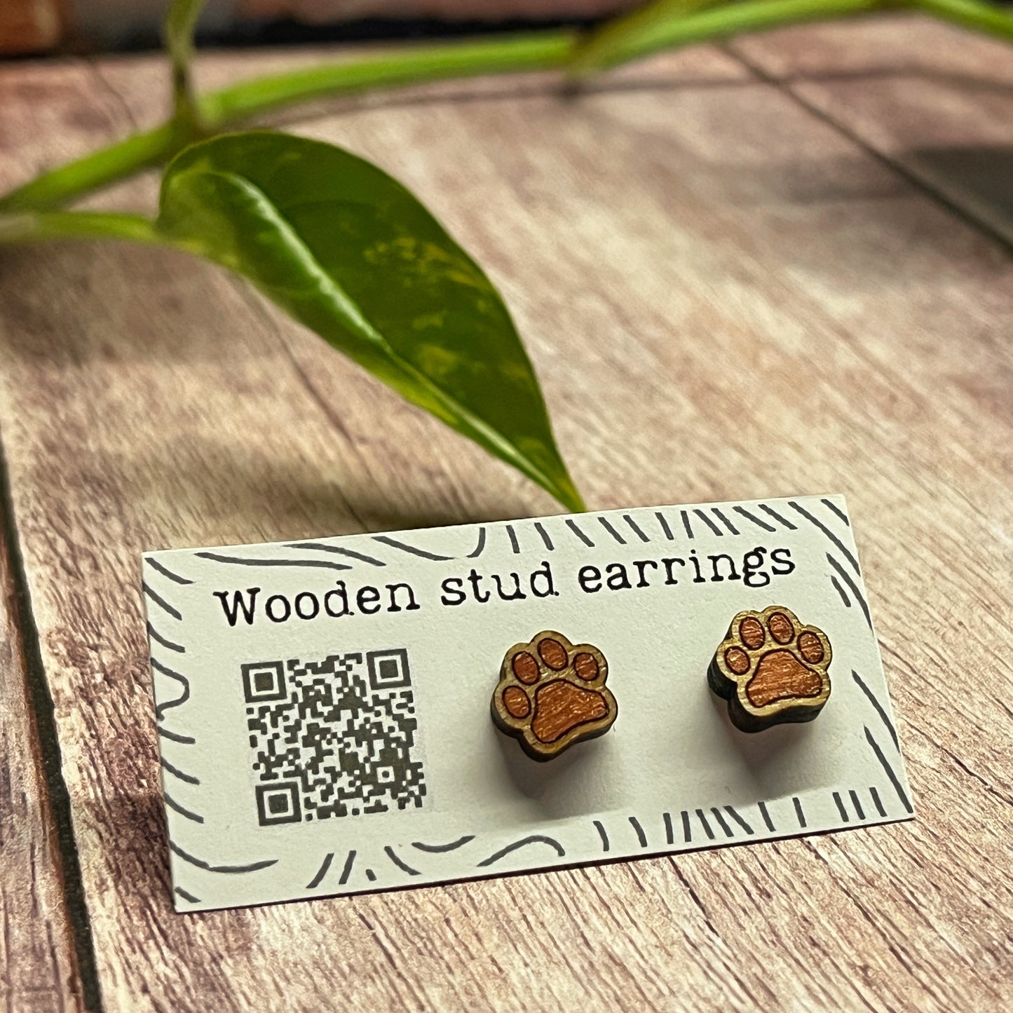Hand Painted Wooden Tiny Paw Print Stud Earrings — Animal Lover Jewellery — Handmade Pet Lover Gift
