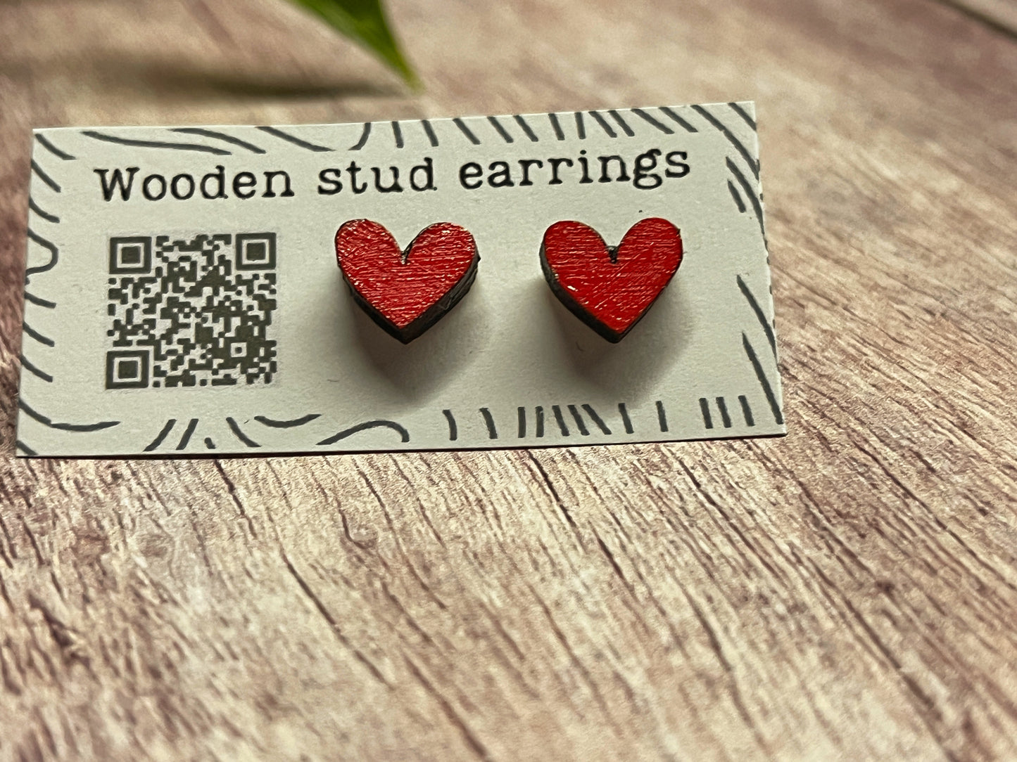 Hand Painted Wooden Mini Heart Stud Earrings — Red Heart Jewellery — Handmade Valentine's Gift