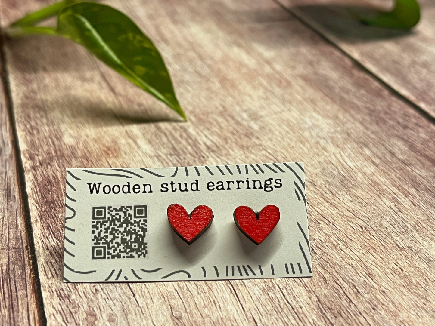 Hand Painted Wooden Mini Heart Stud Earrings — Red Heart Jewellery — Handmade Valentine's Gift