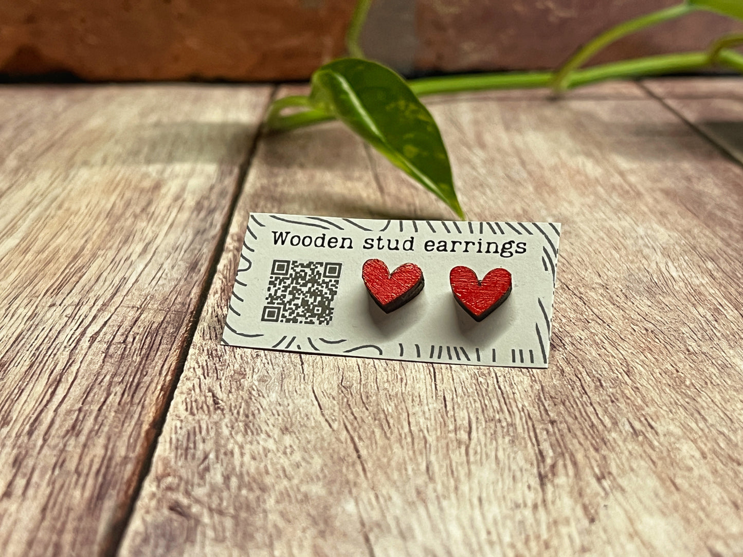 Hand Painted Wooden Mini Heart Stud Earrings — Red Heart Jewellery — Handmade Valentine's Gift