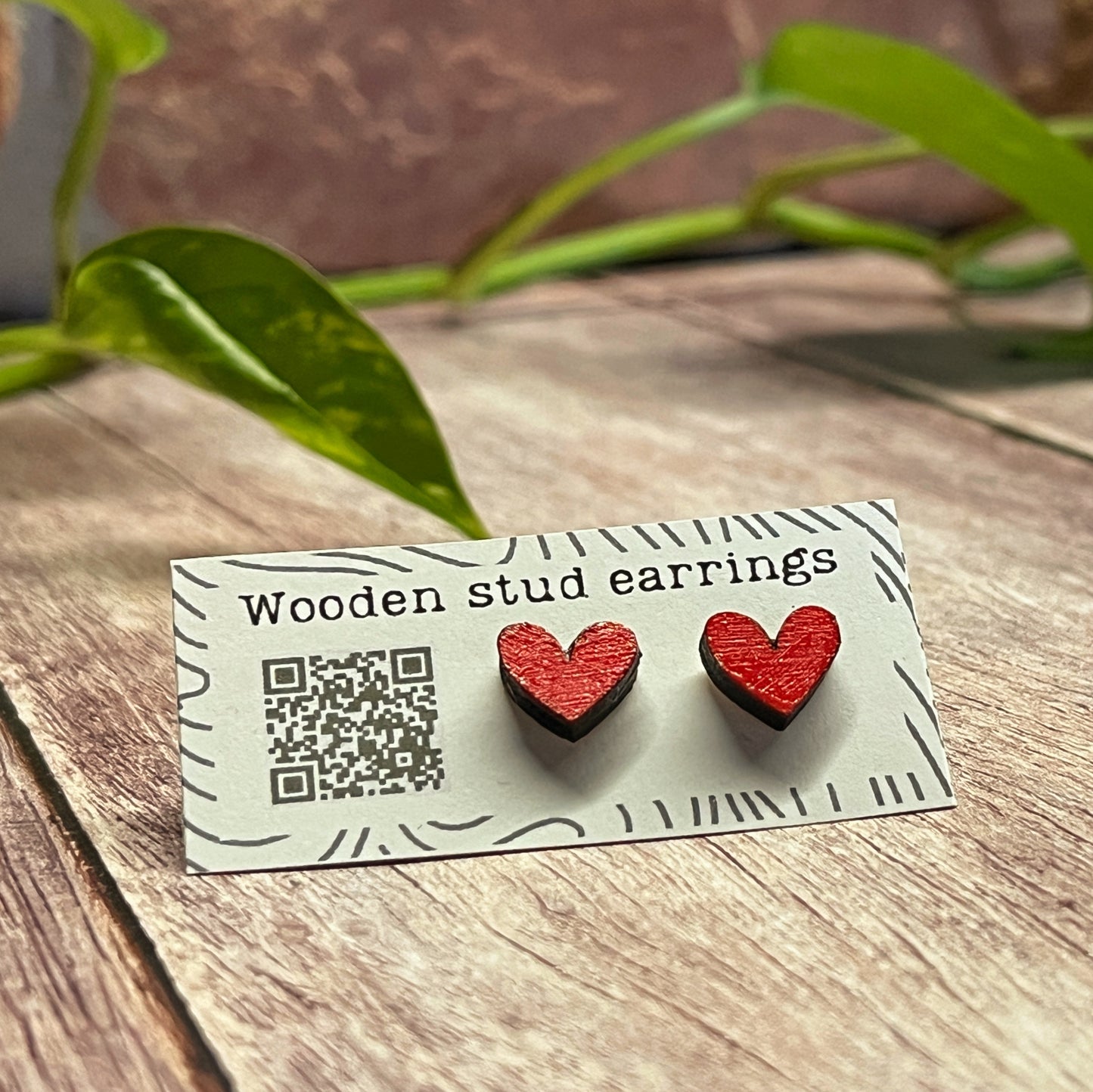 Hand Painted Wooden Mini Heart Stud Earrings — Red Heart Jewellery — Handmade Valentine's Gift