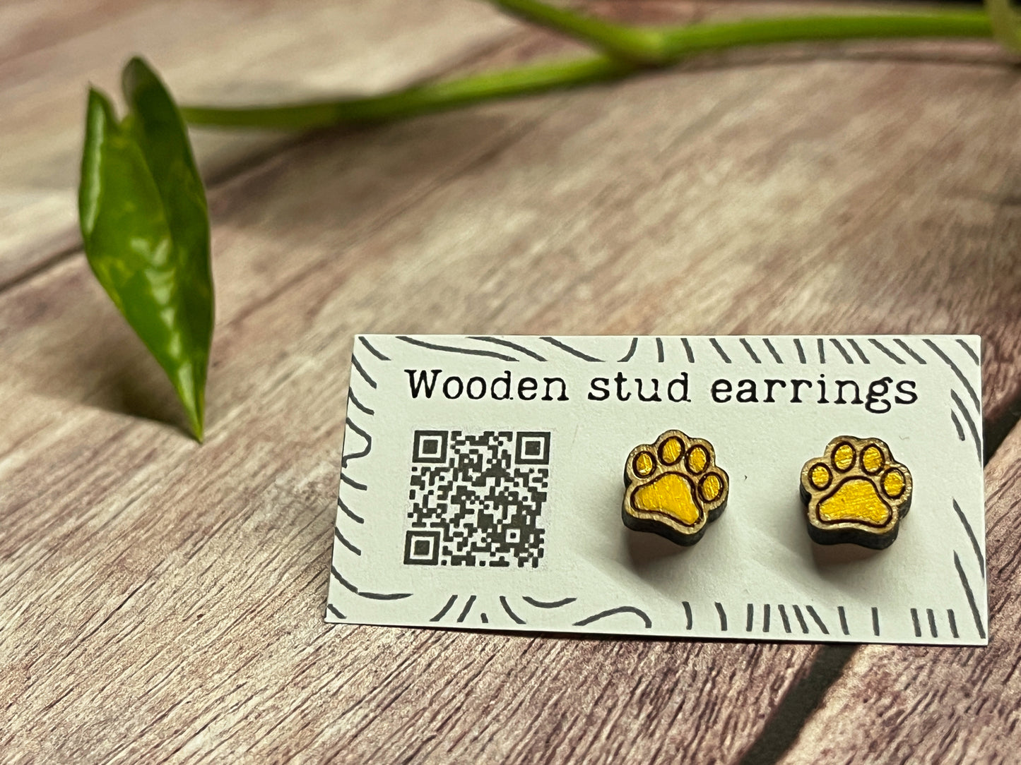 Hand Painted Wooden Tiny Paw Print Stud Earrings — Animal Lover Jewellery — Handmade Pet Lover Gift
