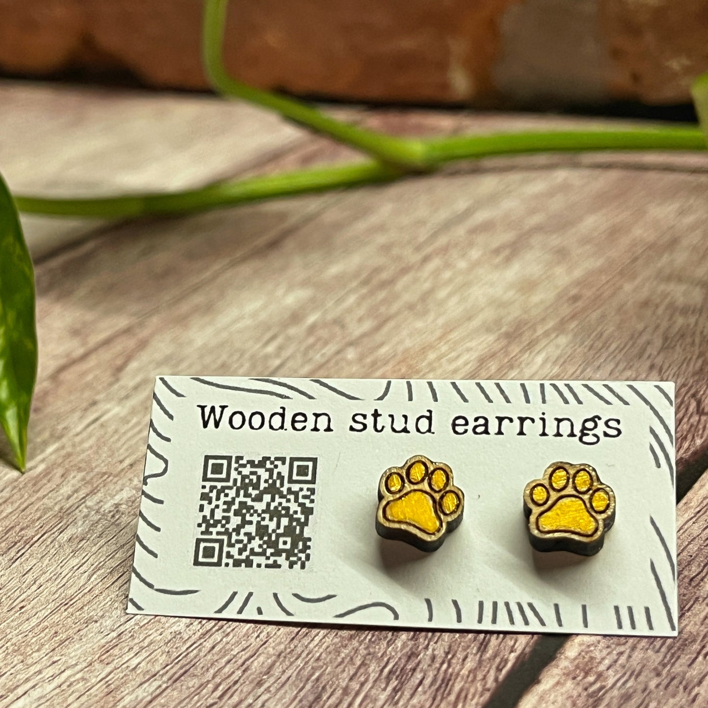 Hand Painted Wooden Tiny Paw Print Stud Earrings — Animal Lover Jewellery — Handmade Pet Lover Gift