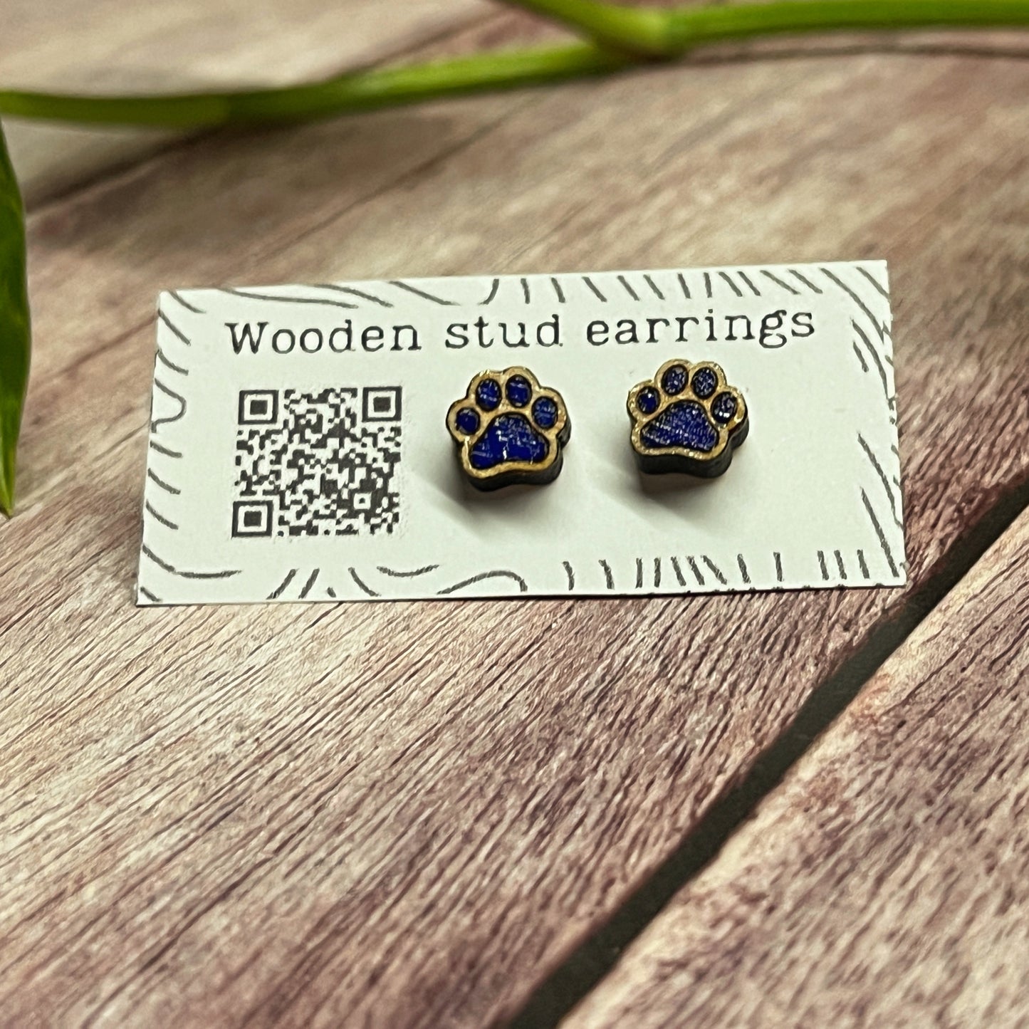 Hand Painted Wooden Tiny Paw Print Stud Earrings — Animal Lover Jewellery — Handmade Pet Lover Gift