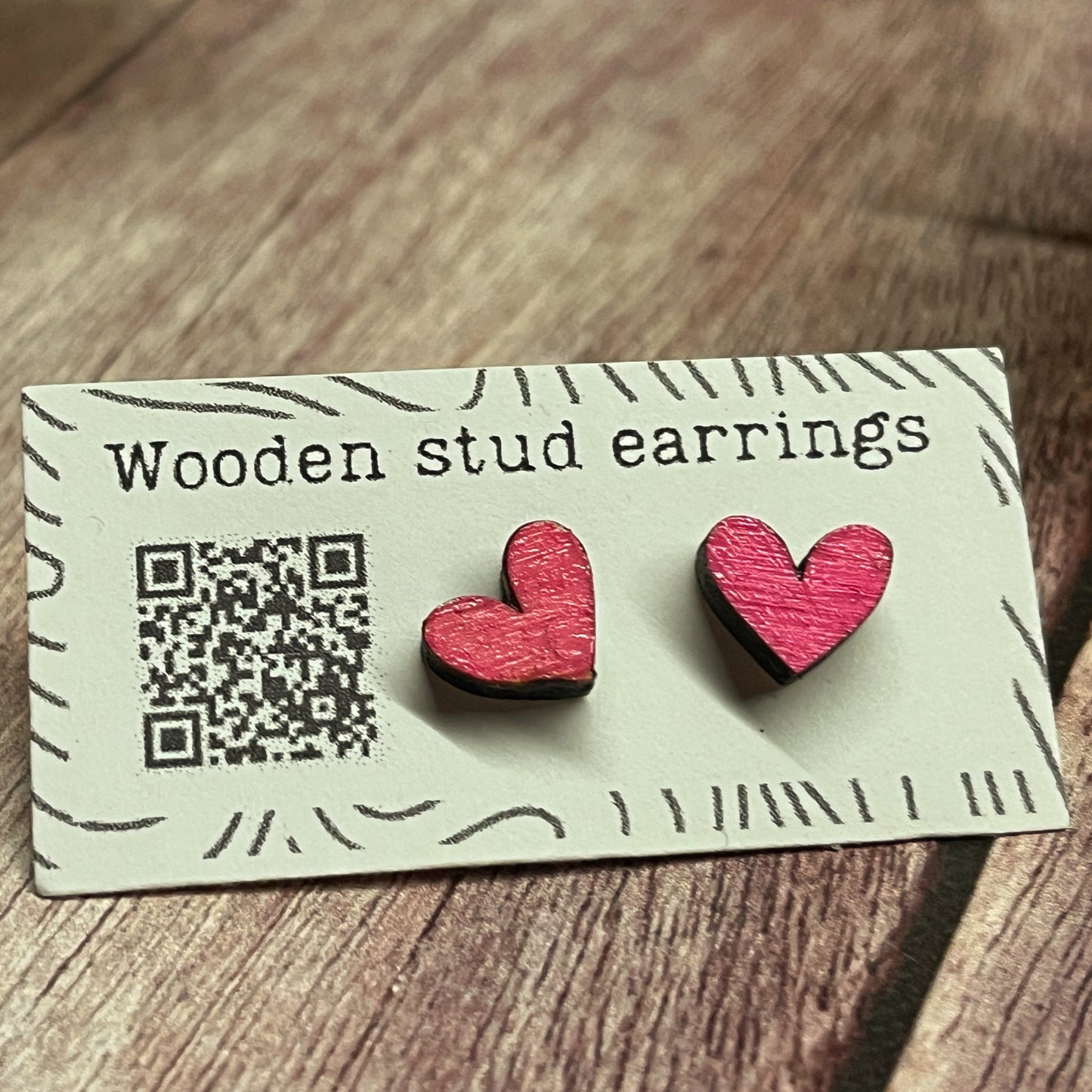 Hand Painted Wooden Mini Heart Stud Earrings — Red Heart Jewellery — Handmade Valentine's Gift