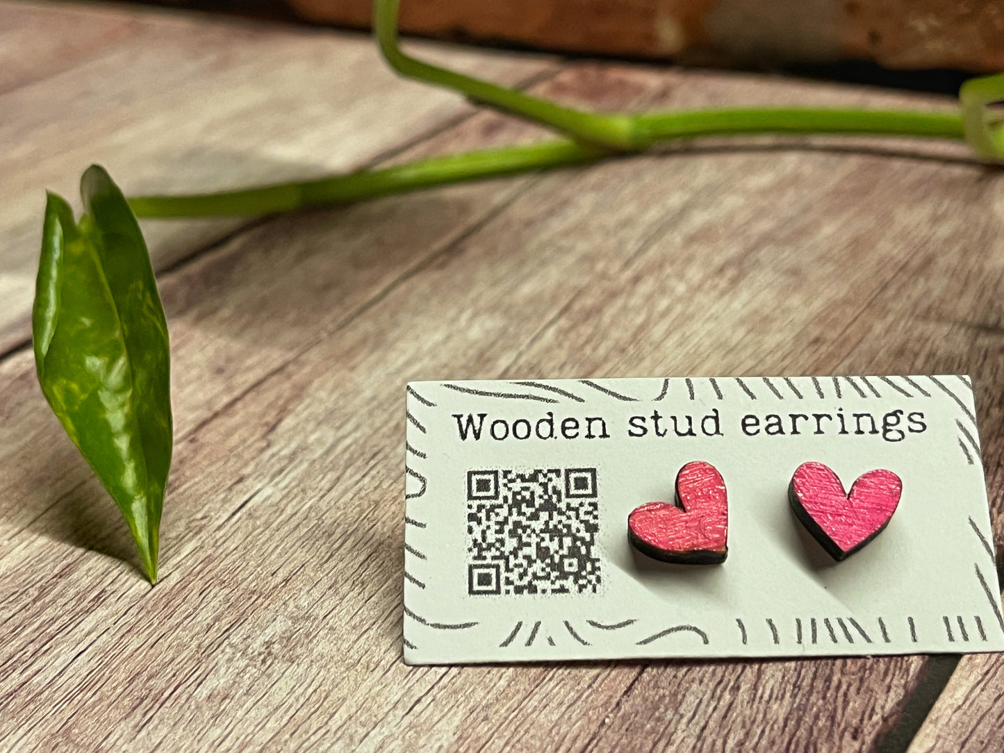 Hand Painted Wooden Mini Heart Stud Earrings — Red Heart Jewellery — Handmade Valentine's Gift