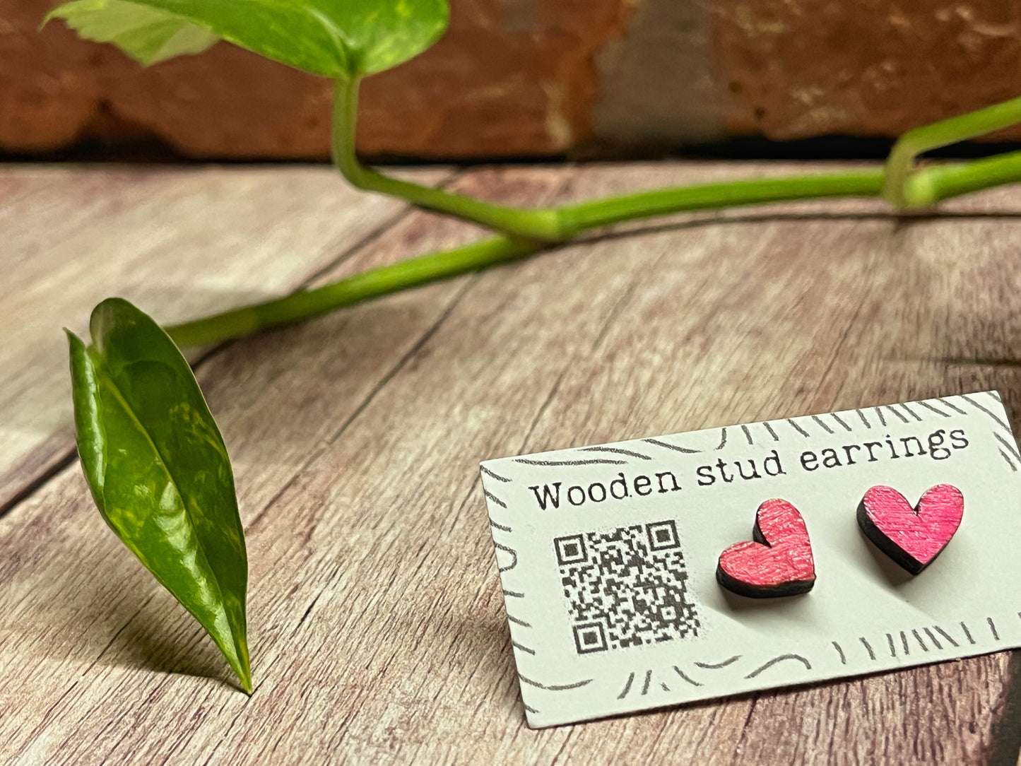 Hand Painted Wooden Mini Heart Stud Earrings — Red Heart Jewellery — Handmade Valentine's Gift