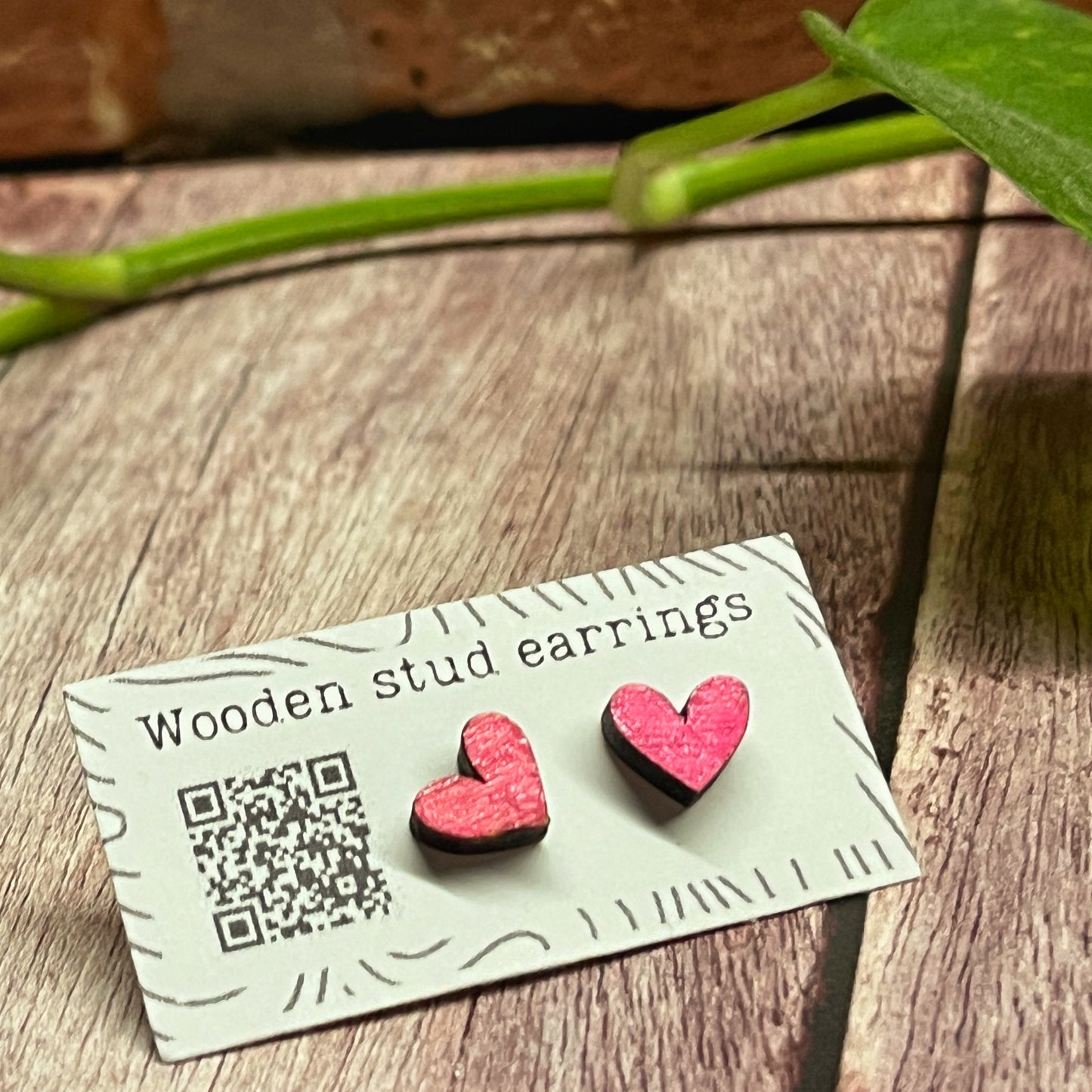 Hand Painted Wooden Mini Heart Stud Earrings — Red Heart Jewellery — Handmade Valentine's Gift