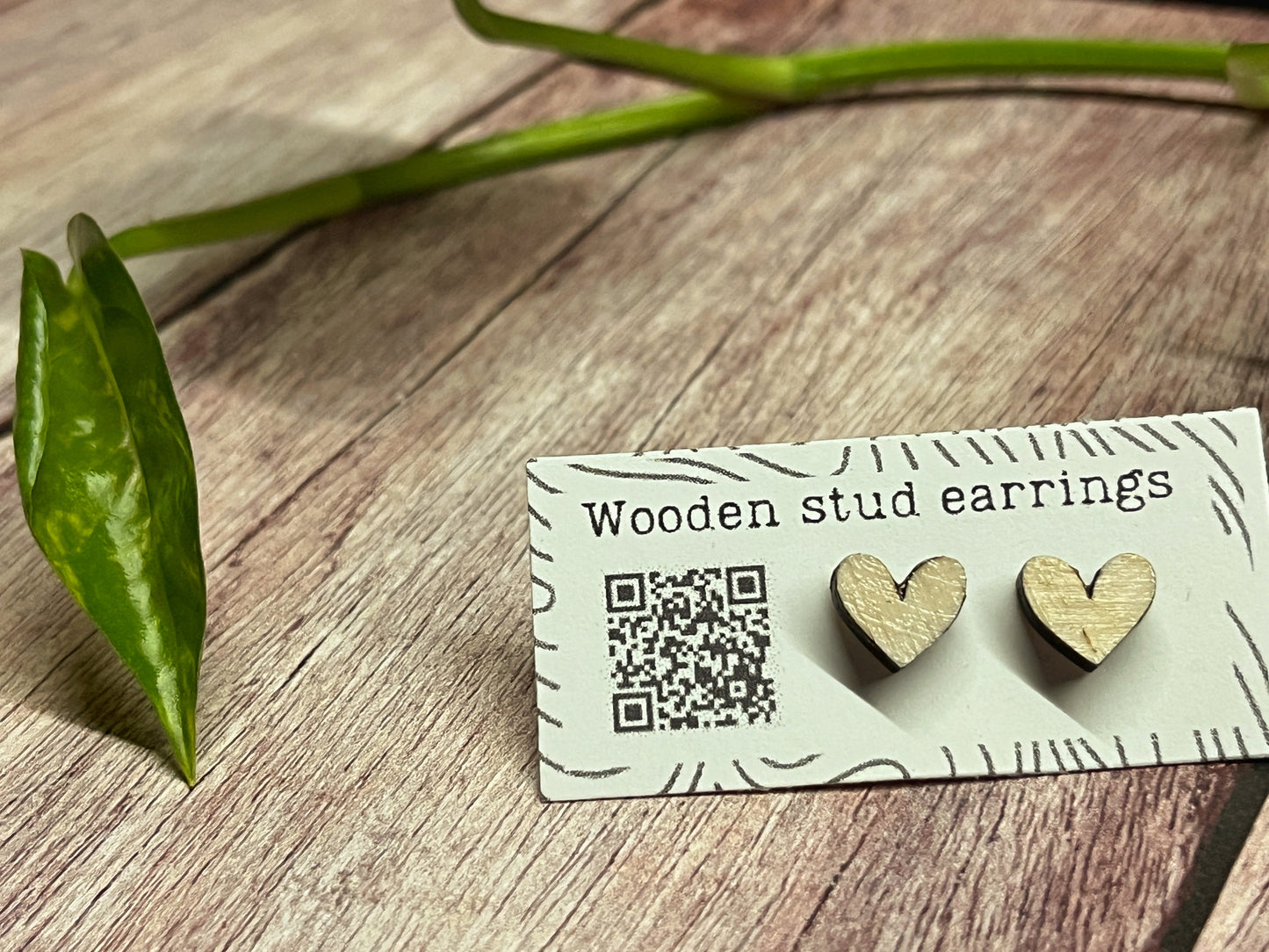 Hand Painted Wooden Mini Heart Stud Earrings — Red Heart Jewellery — Handmade Valentine's Gift