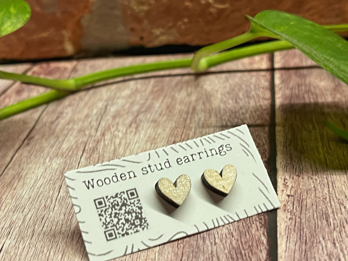 Hand Painted Wooden Mini Heart Stud Earrings — Red Heart Jewellery — Handmade Valentine's Gift