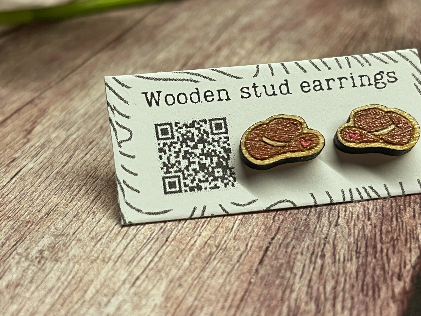 Hand Painted Wooden Mini Cowboy Hat Stud Earrings — Western Jewellery — Quirky Handmade Gift