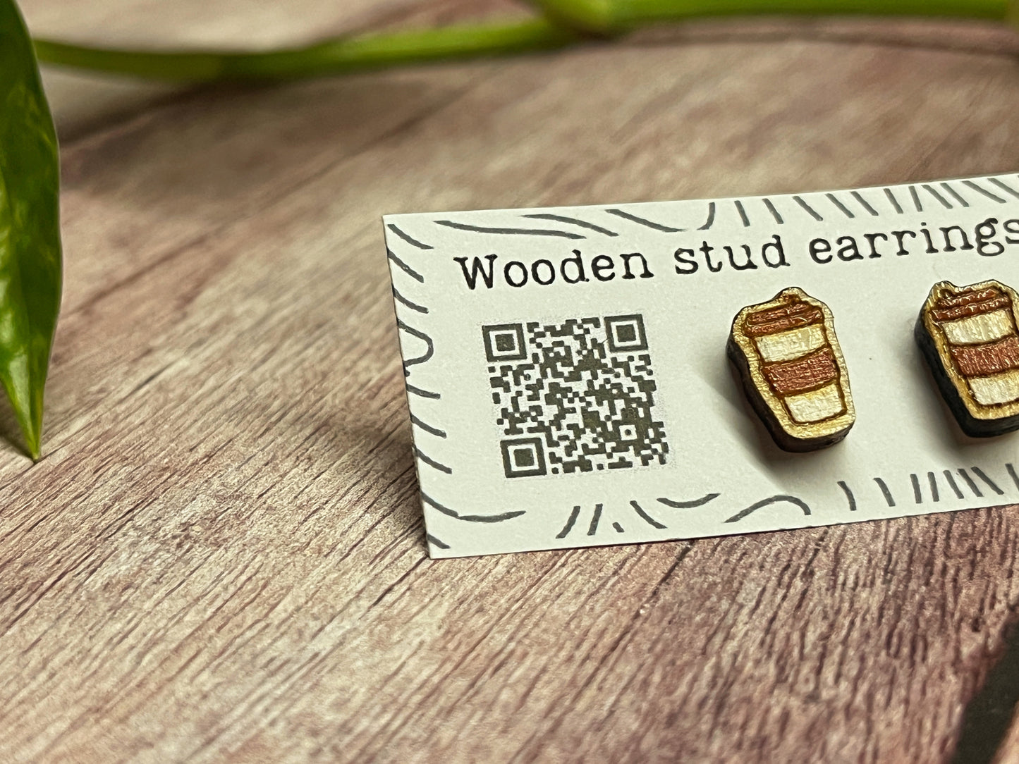 Hand Painted Wooden Coffee Cup Stud Earrings — Mini To-Go Cup — Handmade Gift for Coffee Lovers