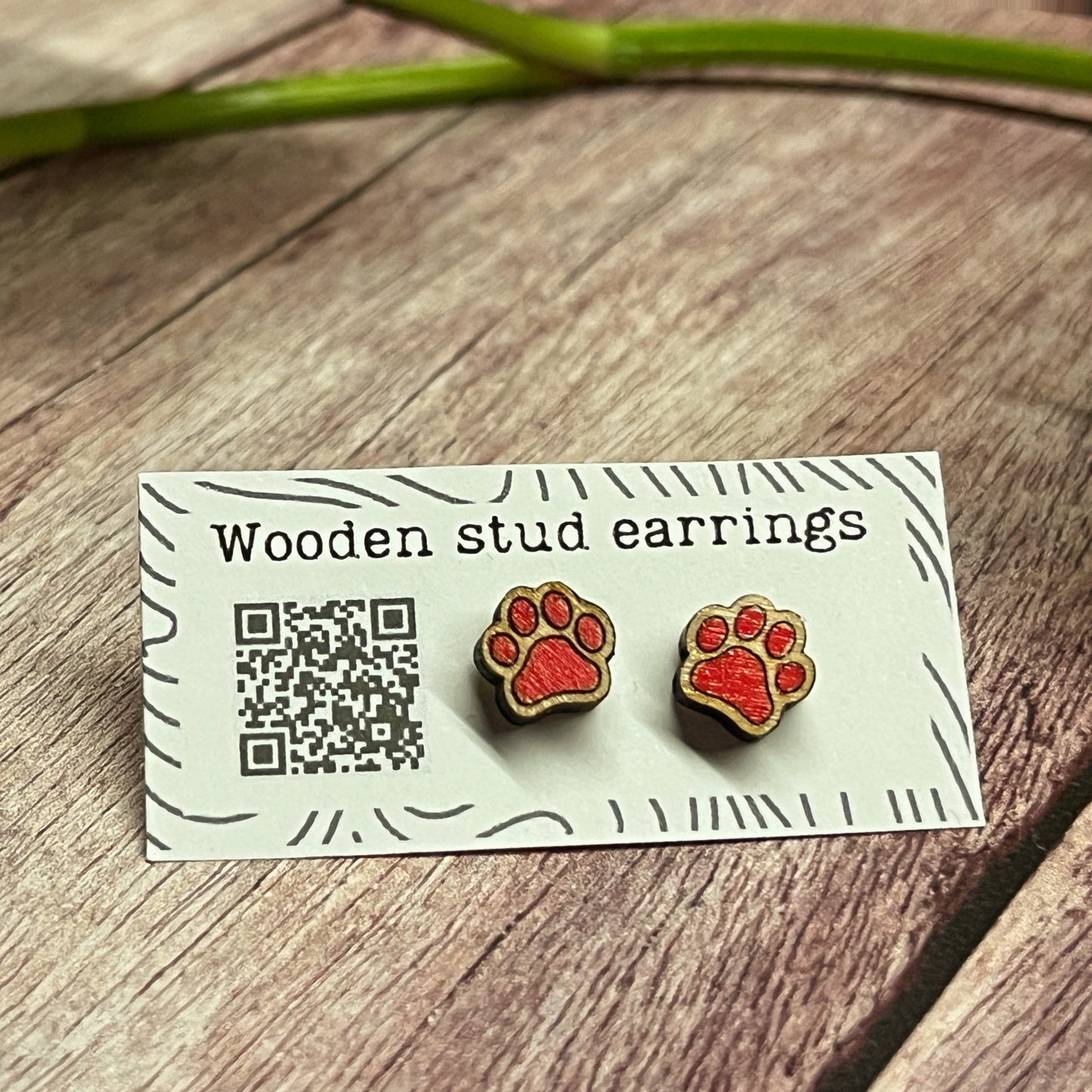 Hand Painted Wooden Tiny Paw Print Stud Earrings — Animal Lover Jewellery — Handmade Pet Lover Gift