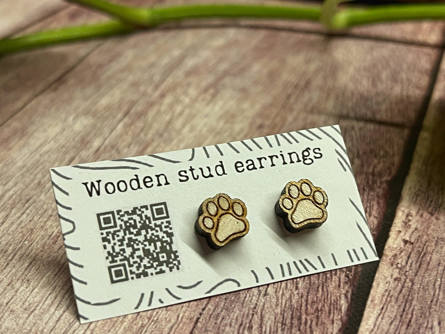 Hand Painted Wooden Tiny Paw Print Stud Earrings — Animal Lover Jewellery — Handmade Pet Lover Gift