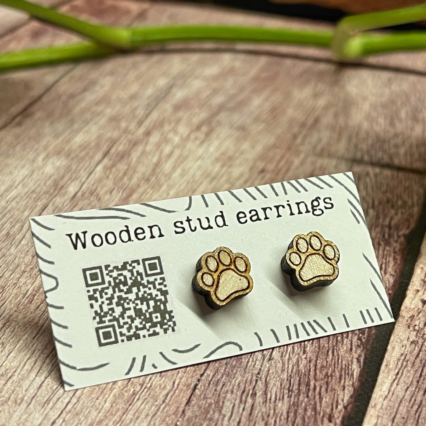 Hand Painted Wooden Tiny Paw Print Stud Earrings — Animal Lover Jewellery — Handmade Pet Lover Gift