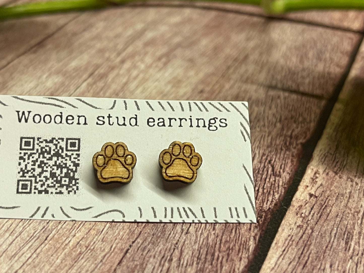 Hand Painted Wooden Tiny Paw Print Stud Earrings — Animal Lover Jewellery — Handmade Pet Lover Gift