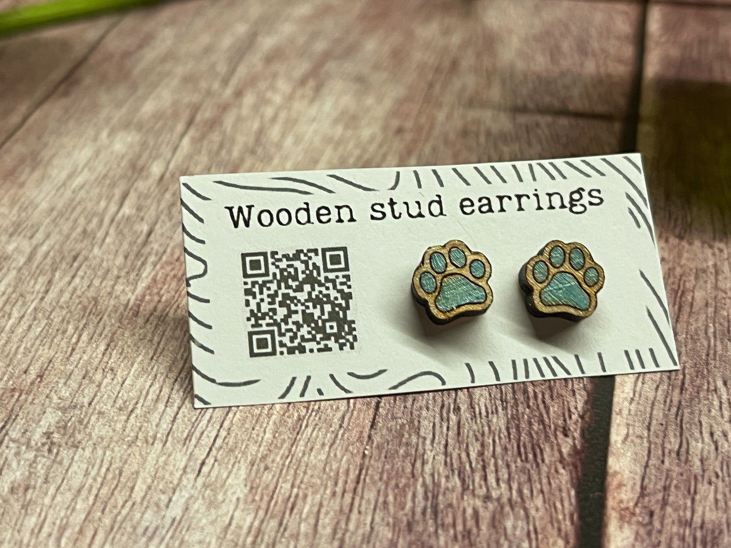 Hand Painted Wooden Tiny Paw Print Stud Earrings — Animal Lover Jewellery — Handmade Pet Lover Gift