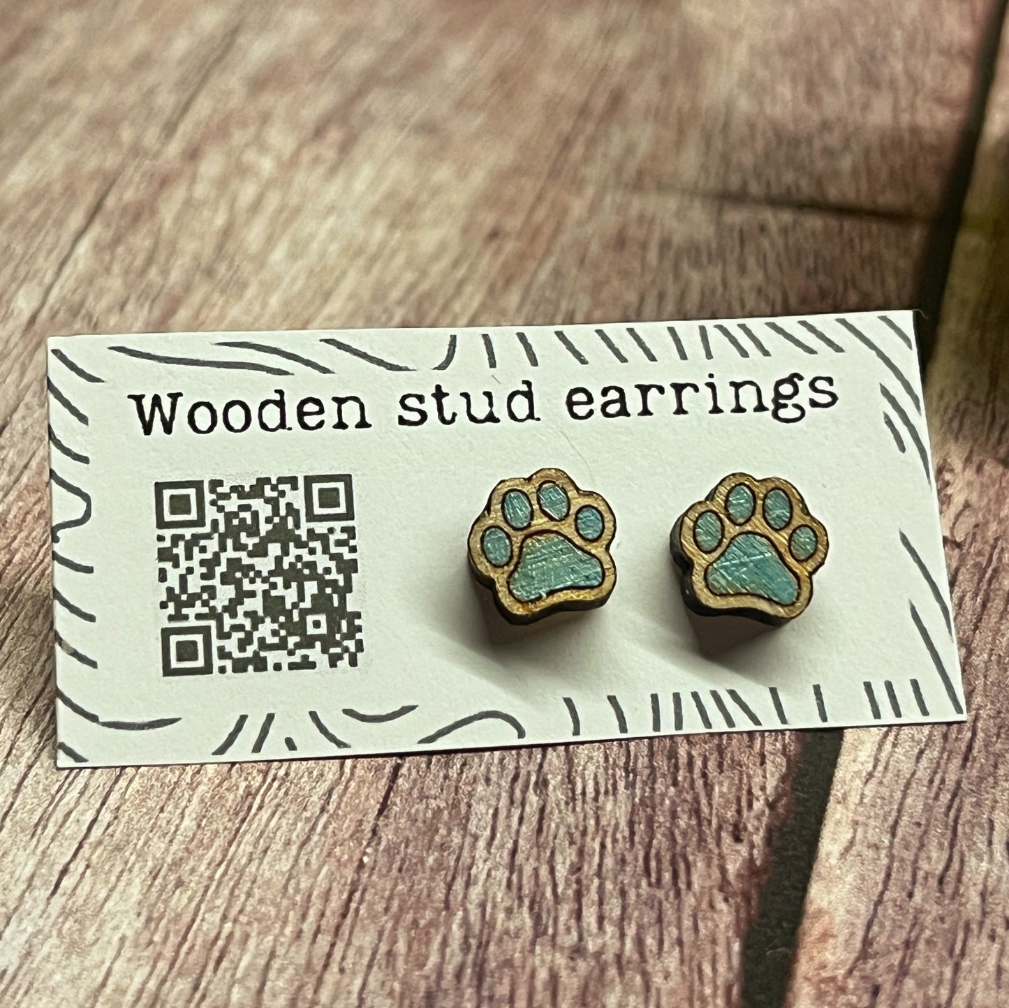 Hand Painted Wooden Tiny Paw Print Stud Earrings — Animal Lover Jewellery — Handmade Pet Lover Gift